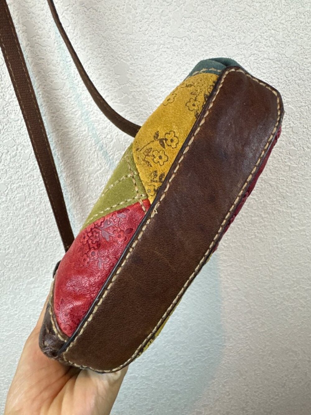 Fossil Patchwork Leather Crossbody Bag Boho Colorblock Shoulder Purse Y2K - Picture 6 of 13